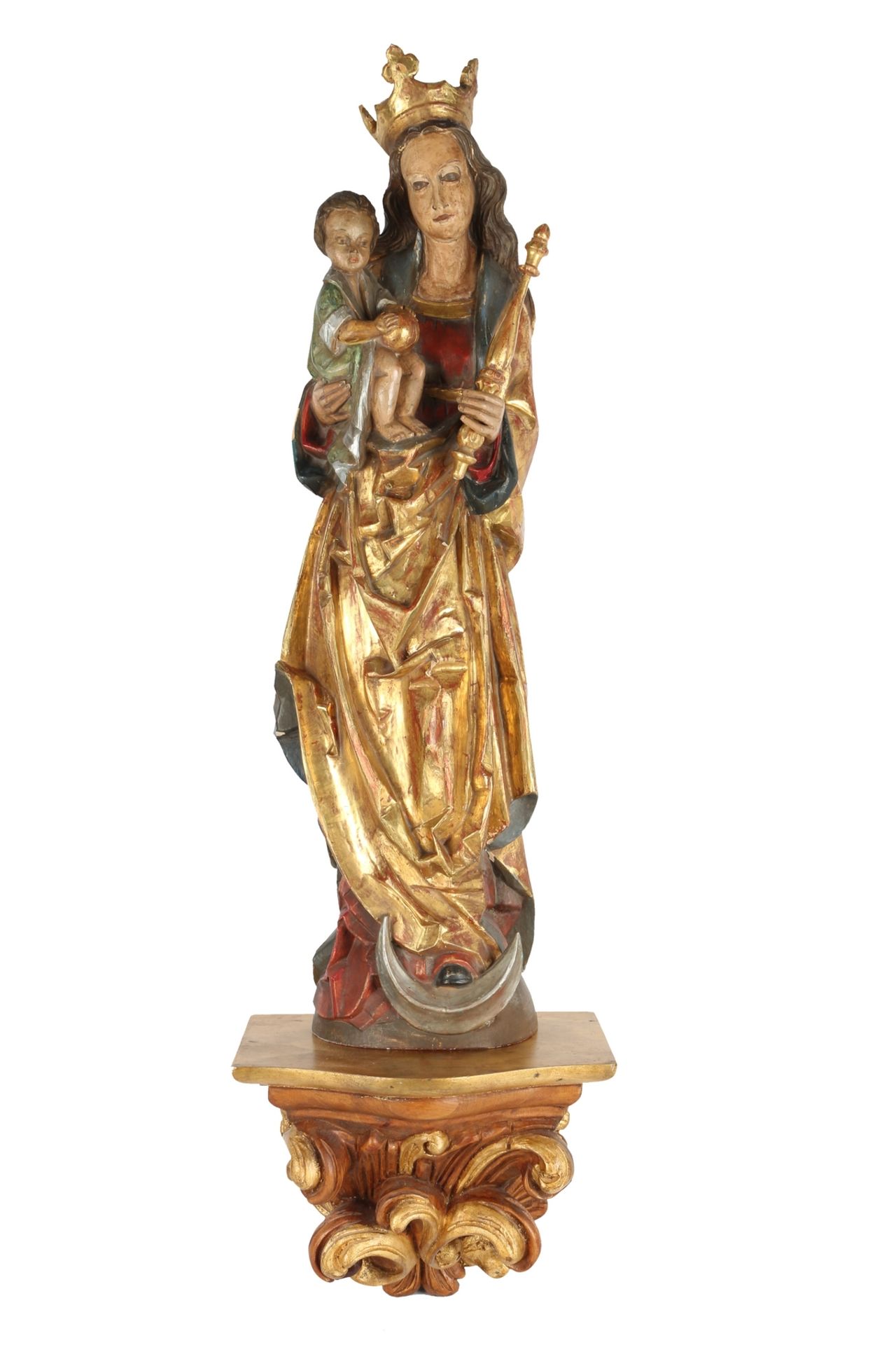 Große Heiligenfigur Madonna auf Sockel, large figure of Madonna on a base,