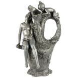 Jugendstil Zinn Figurenvase um 1900, signiert, art nouveau pewter figural vase,