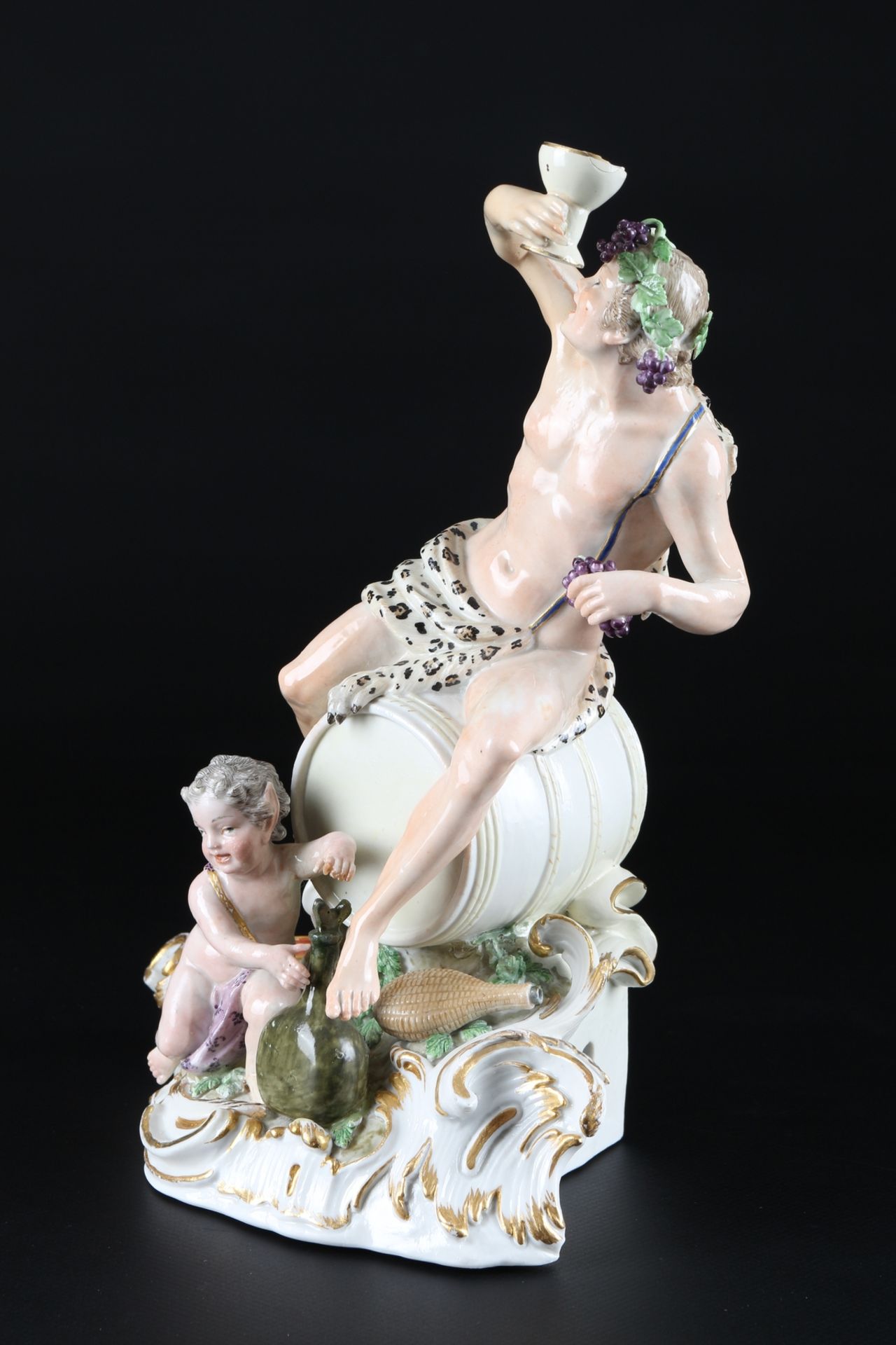 Meissen um 1800, Figurengruppe Bacchus auf Weinfass #2202, figure group bacchante on winebarrel, - Image 2 of 5