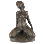 Monogrammist WI, übergroße Bronze weiblicher kniender Akt, XXL bronze sculpture female nude act,