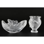 Lalique Dove Vase und Compiegne Schale, french crystal bowl and vase,