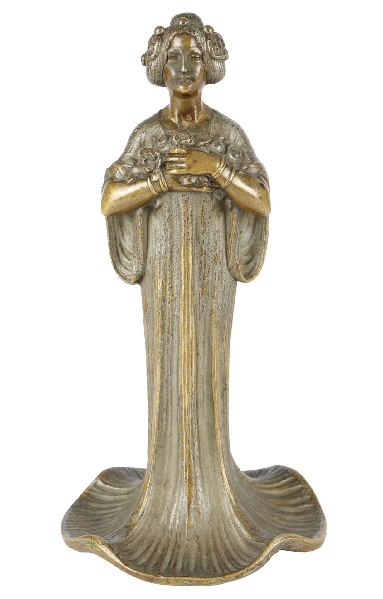 Bronze Frau mit Blumen, Jugendstil um 1900, art nouveau bronze figure,