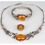 Perli 925 Silber Bernsteinschmuck Set, sterling silver butterscotch jewelry,