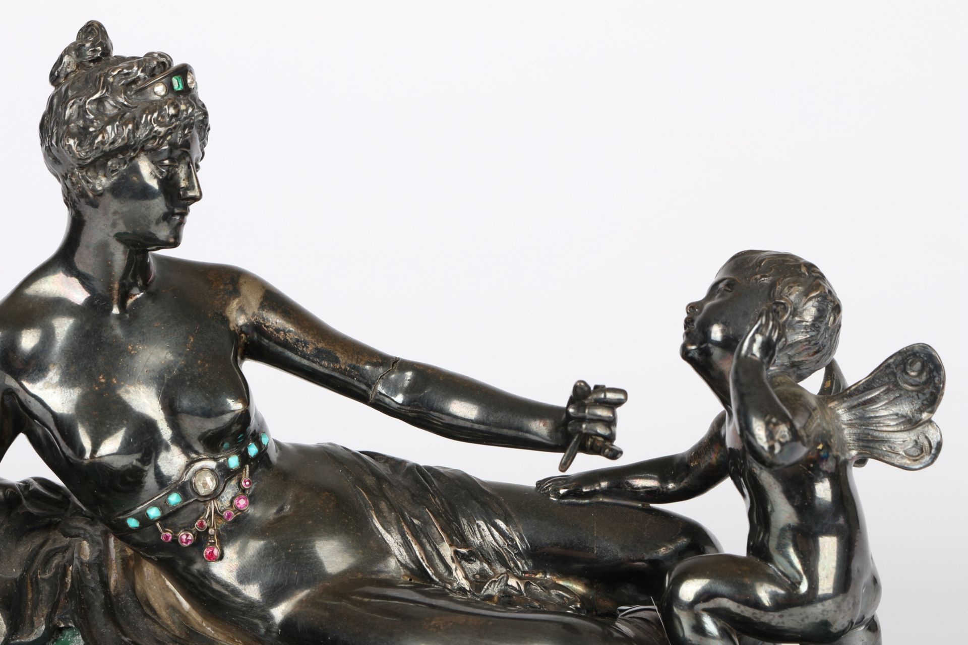 Sy & Wagner Berlin, 925 Silber Figur mit Diamanten auf Machalit - liegende Nymphe, Jugendstil um 190 - Image 5 of 7