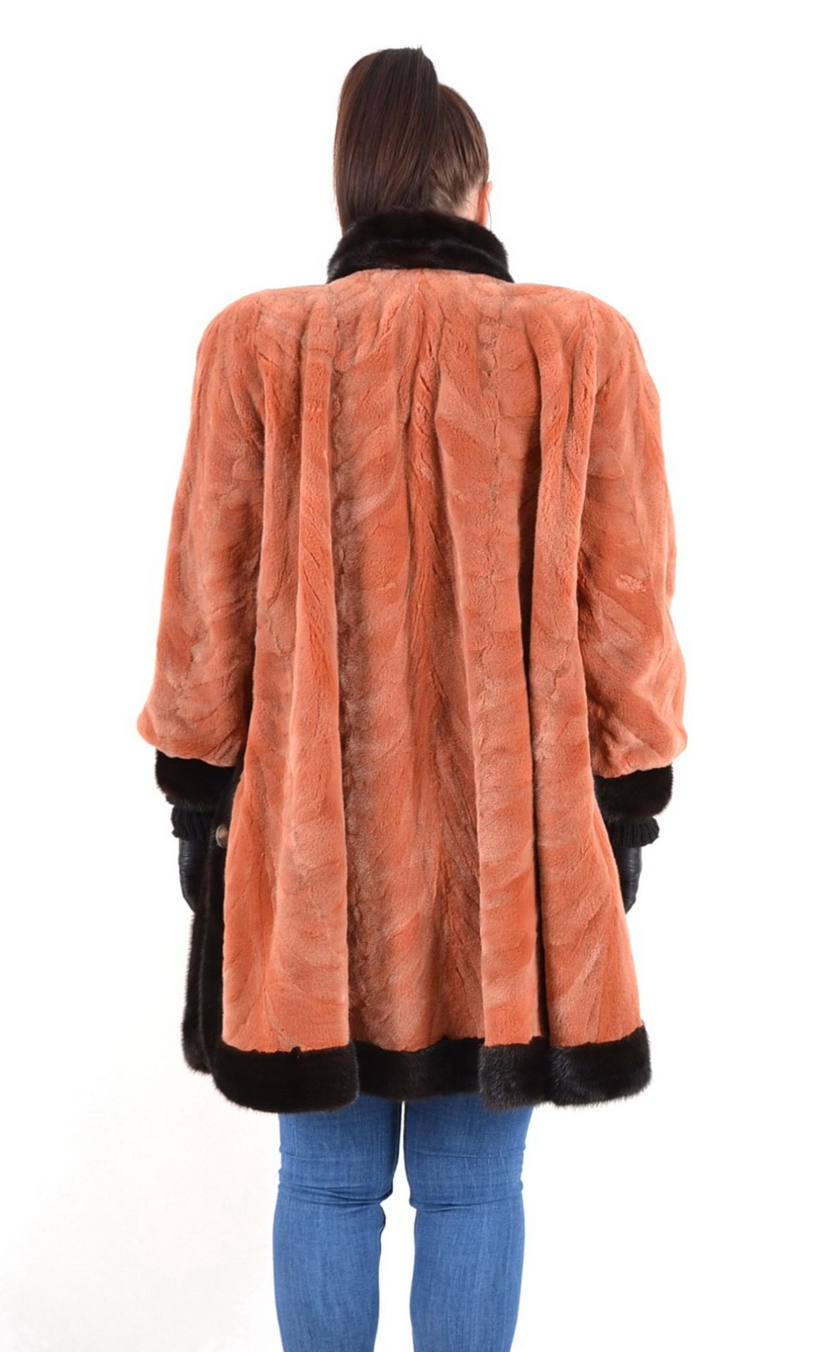 Nerzjacke Lachs farbig mit dunkel braunen Nerz Gr.46/48, mink jacket salmon colored with dark brown - Image 8 of 10