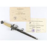 3.Reich - Offiziersdolch mit 2 Reichsdokumenten, officer's dagger with 2 documents,