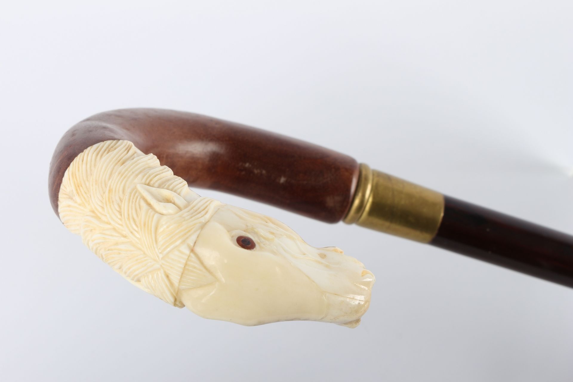 Spazierstock Elfenbeingriff mit Pferdekopf um 1920, walking cane ivory with horse, - Image 4 of 4