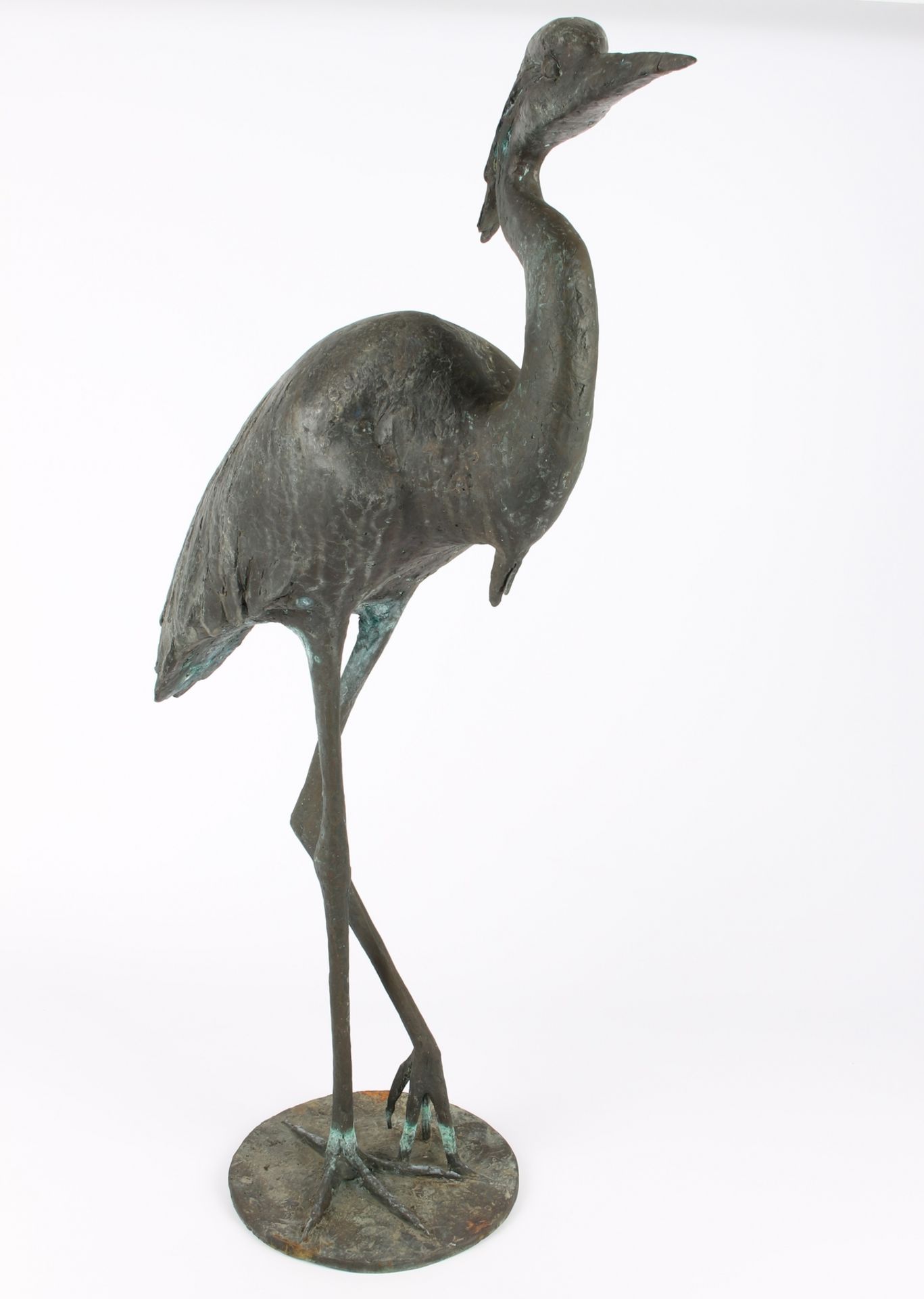 Monogrammist HD, großer Bronze Gartenfigur Reiher, huge garden sculpture heron, - Image 2 of 8