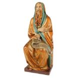 Große Heiligenfigur mit Schriftrolle, wooden saint figure,