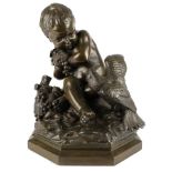 Antonio Giovanni Lanzirotti (1839-1921) große Bronze, sitzender Junge mit Papagei, bronze figure boy