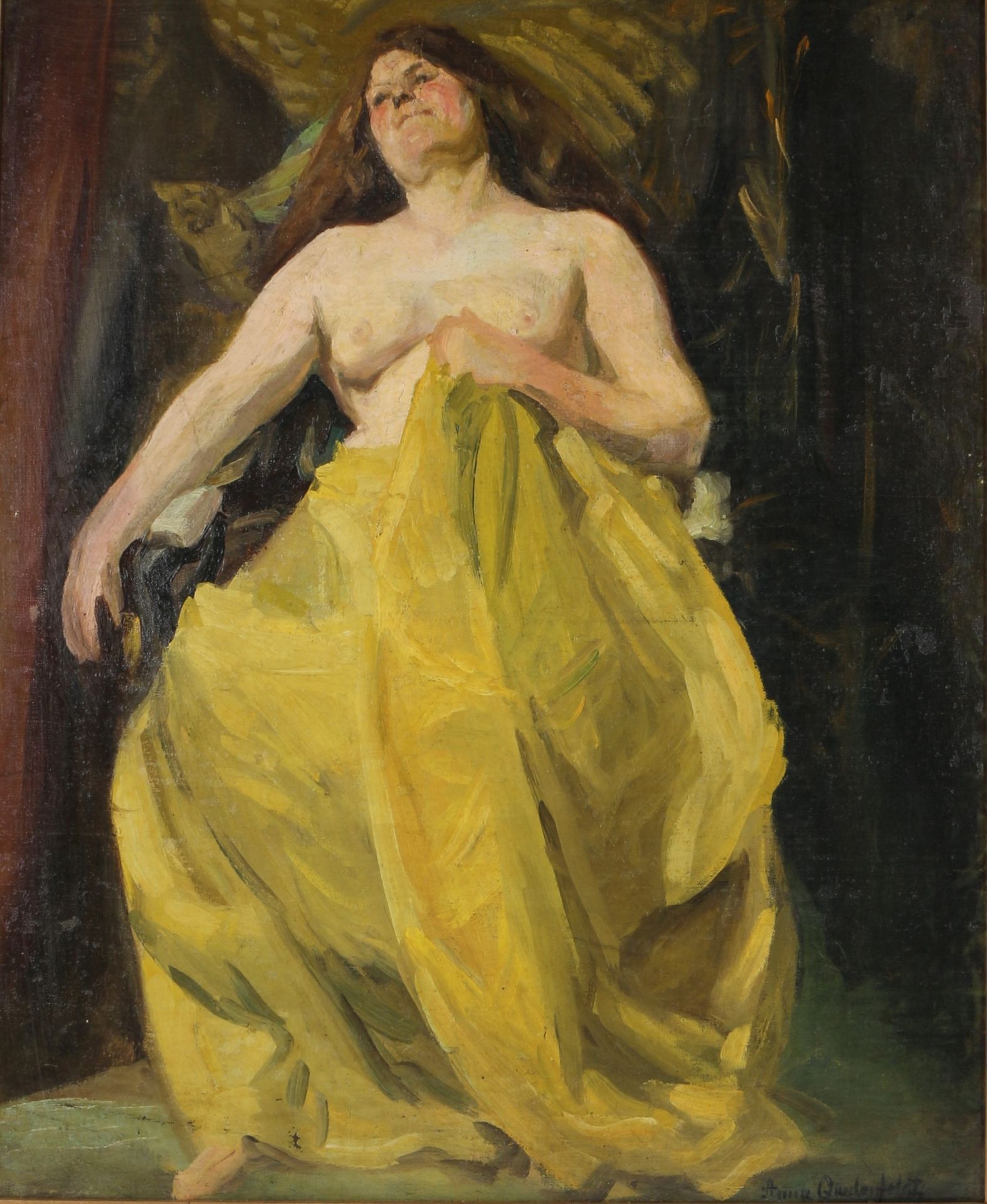 Anna Quedenfeldt (*1868 Lötzen/Giżycko) sitzender Frauenakt mit Decke, sitting nude act,