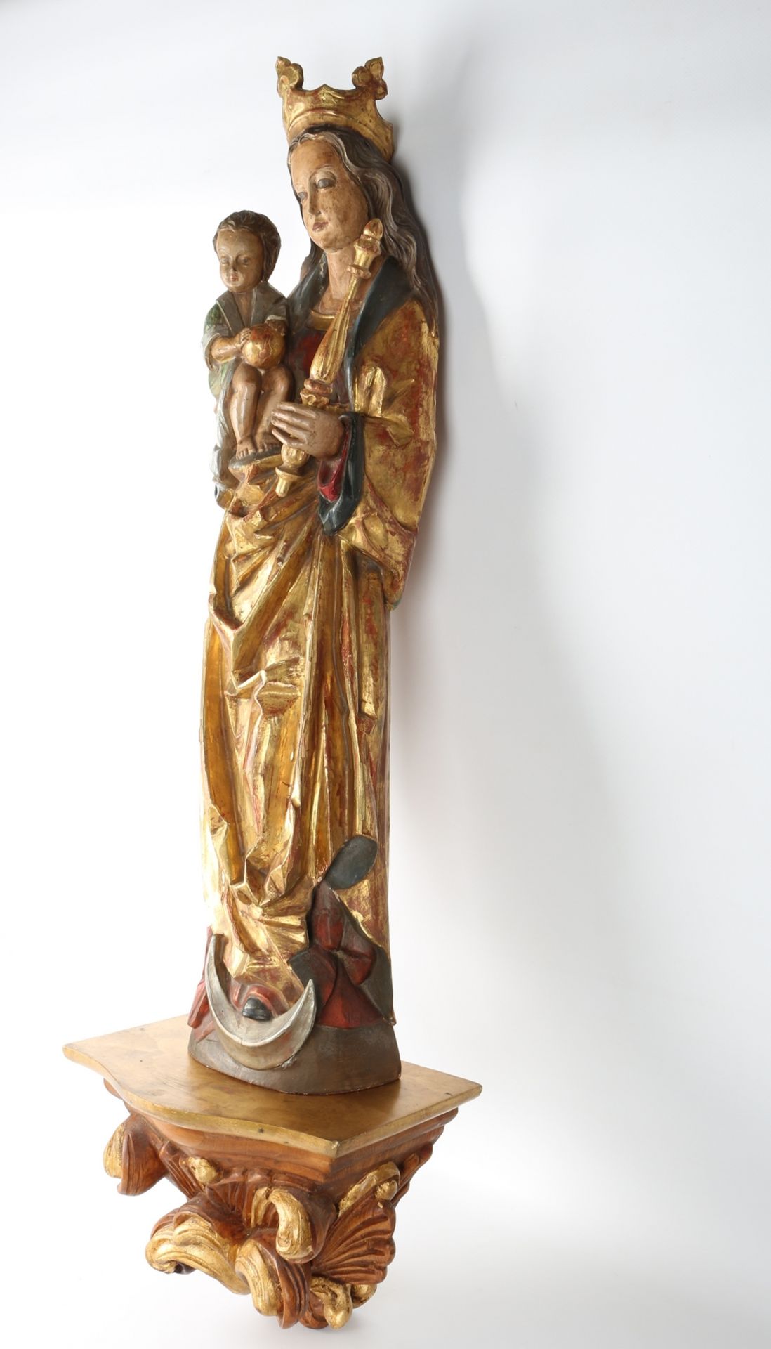 Große Heiligenfigur Madonna auf Sockel, large figure of Madonna on a base, - Image 3 of 5