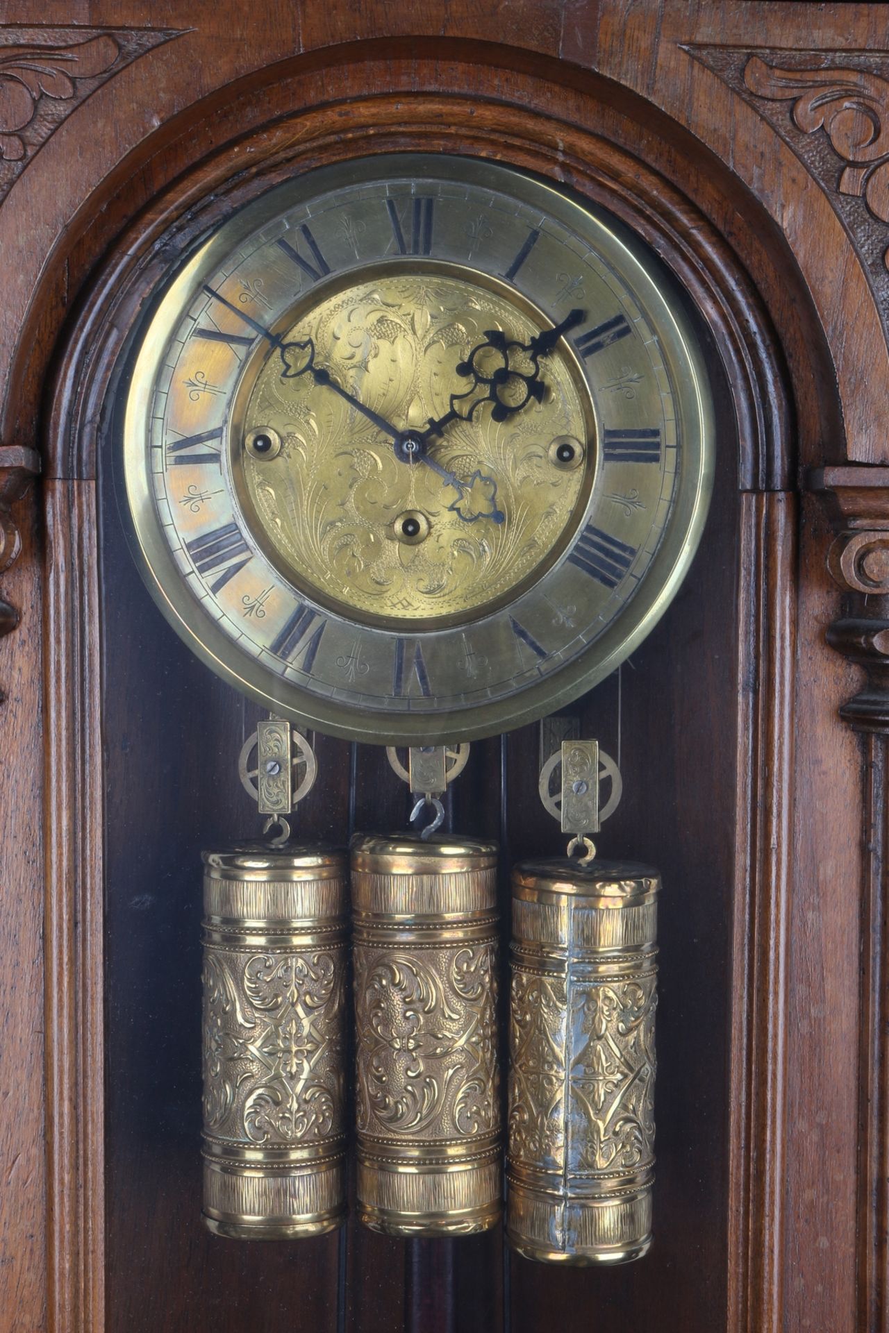 Regulator mit 3 Gewichten, deutsch um 1900, wall clock with three weights, - Image 2 of 4