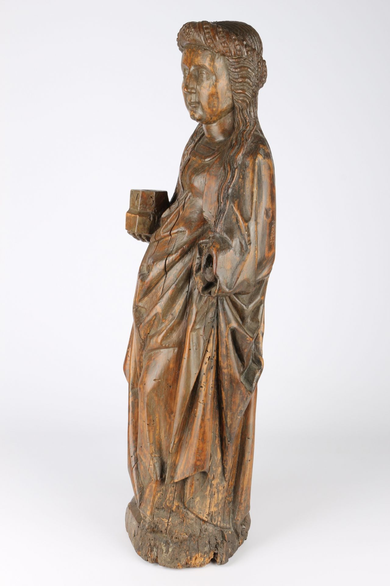 Heilige Barbara, Frankreich 16./17. Jahrhundert, wooden figure of a saint, probably France 16th cen - Image 3 of 5