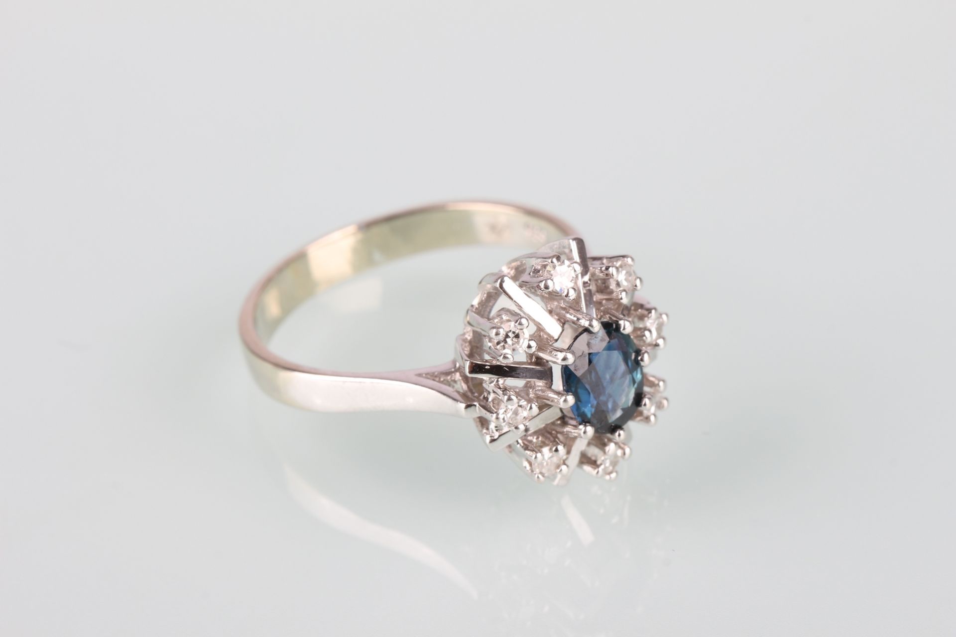 585 Gold Saphire Ring mit Brillanten, 14K gold sapphire diamond ring, - Bild 4 aus 6