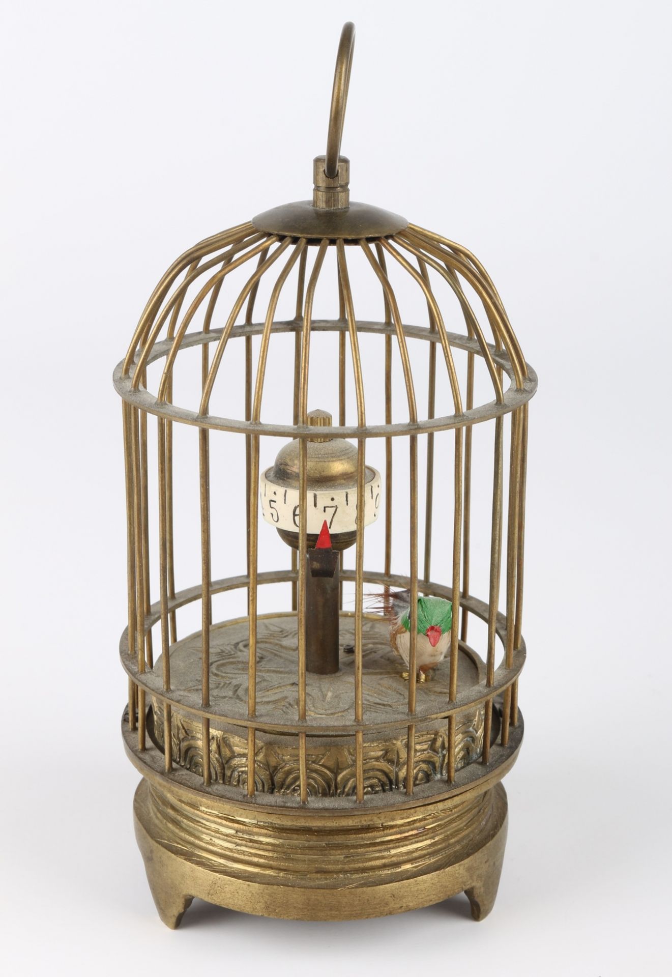 Vogelkäfig mit beweglichem Vogel als Tischuhr, birdcage mantel clock, - Image 2 of 5