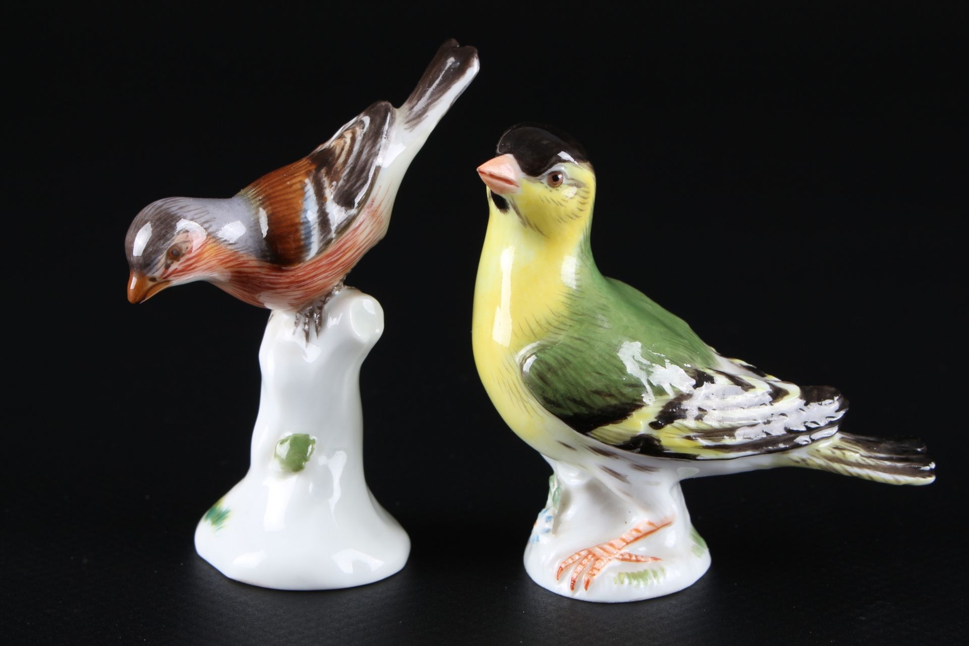 Meissen Zeisig und Buchfink, porcelain bird siskin and chaffinch,