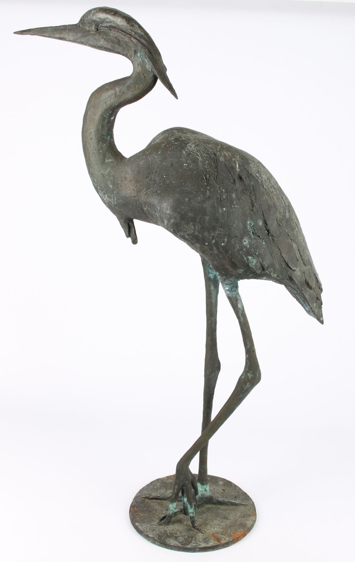 Monogrammist HD, großer Bronze Gartenfigur Reiher, huge garden sculpture heron, - Image 4 of 8