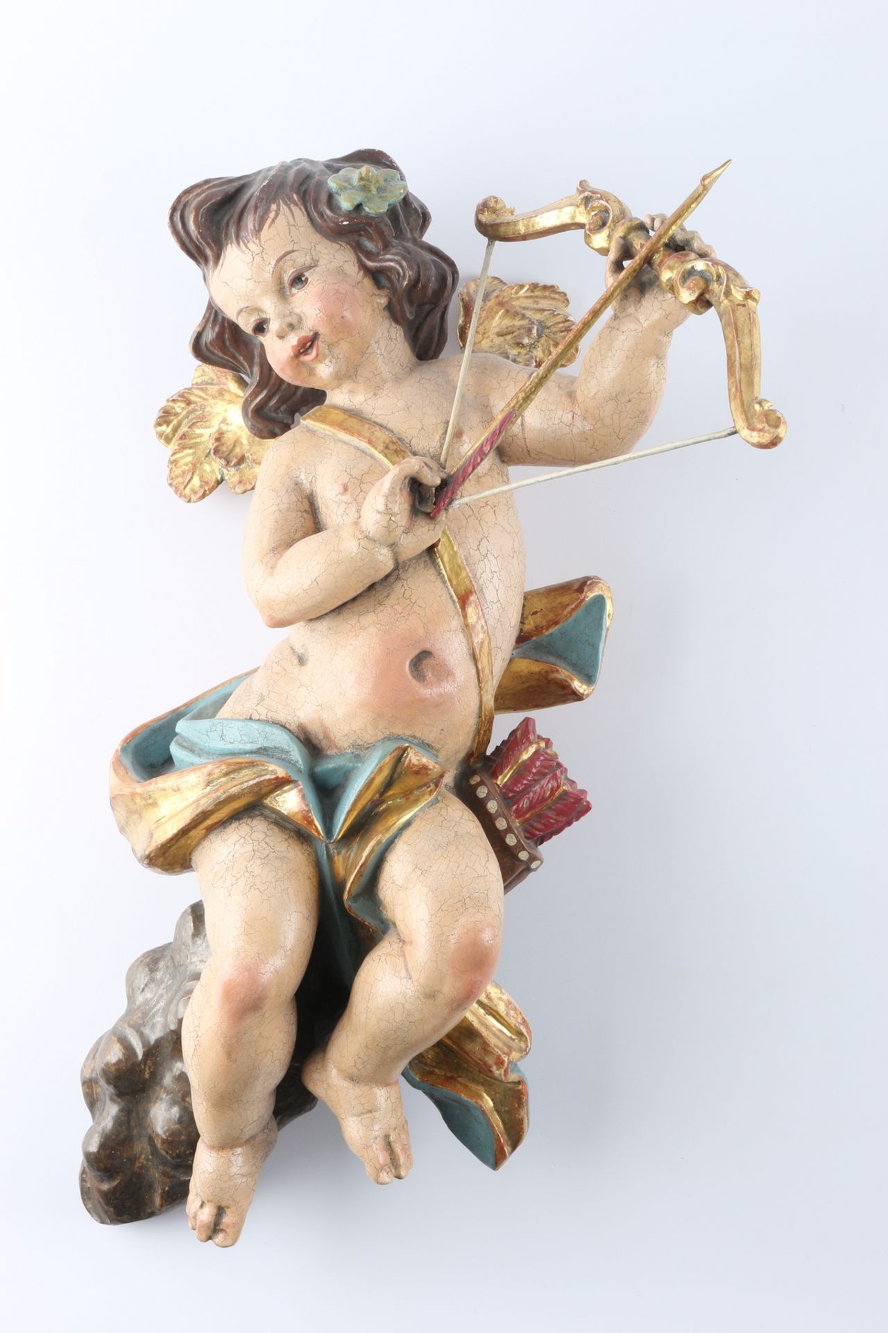 2 große Holz - Putten, Amor und Trommler, 2 large wooden putti, amor and drummer, - Image 2 of 4