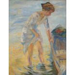 Unbekannter Maler, junge Frau mit Ruderboot, young woman with boat,