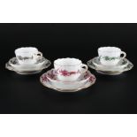 Meissen Hofdrache Reich 3 Mokka Kaffeegedecke, mocha coffee cups,