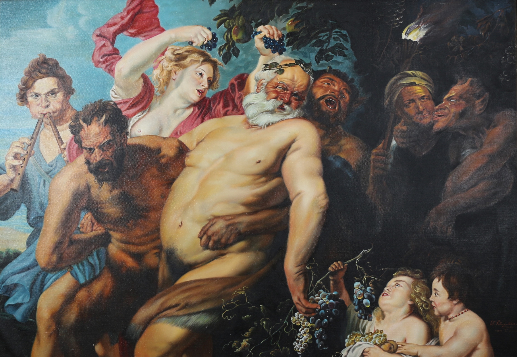 Großgemälde - Trunkener Silen, von Satyrn gestützt nach Van Dyck, drunken silenus supported by satyr - Image 2 of 4