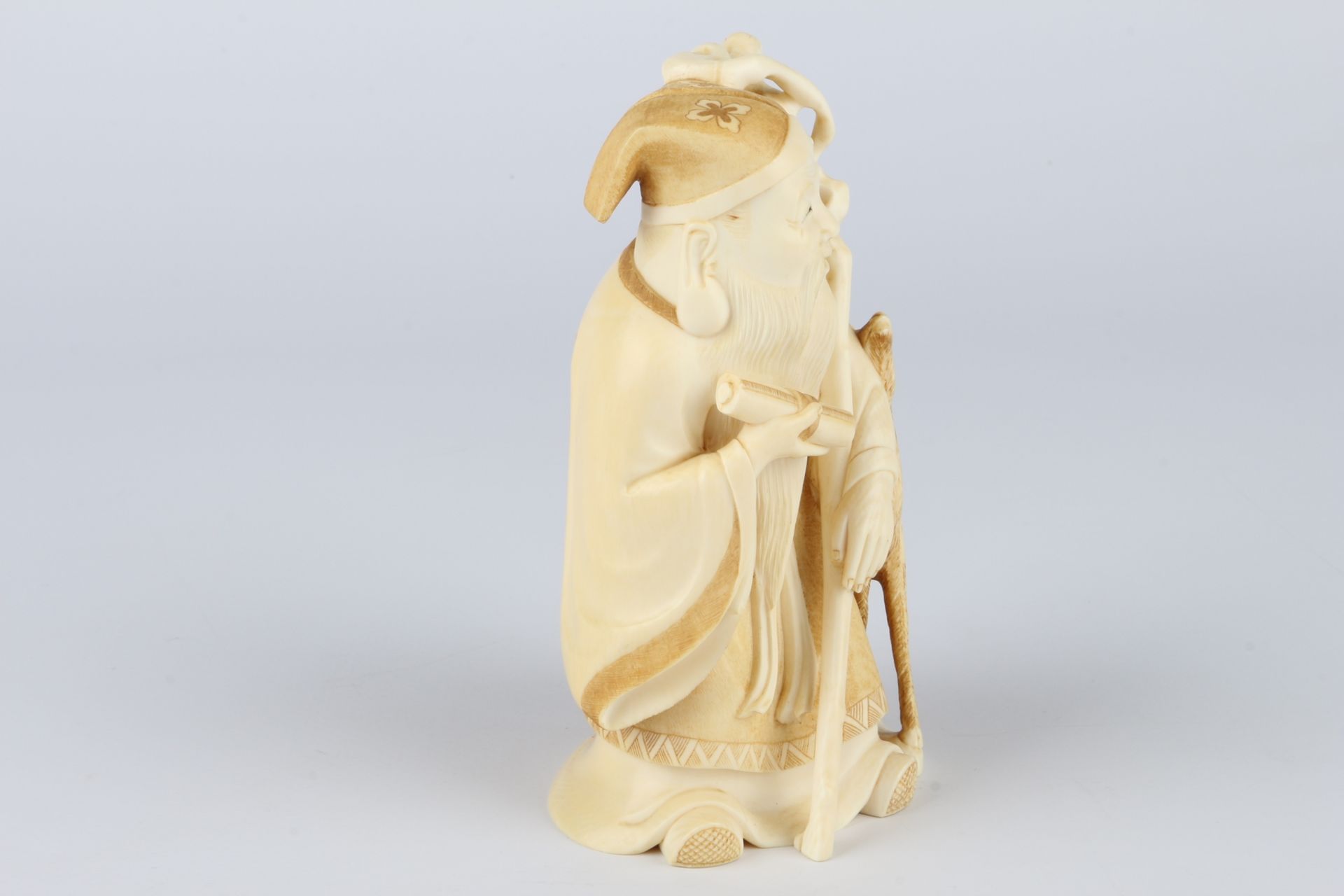 Japan Meiji-Zeit Okimono Fukurokuju Elfenbein, japanese Meiji 1868-1912 ivory figure, - Image 3 of 7