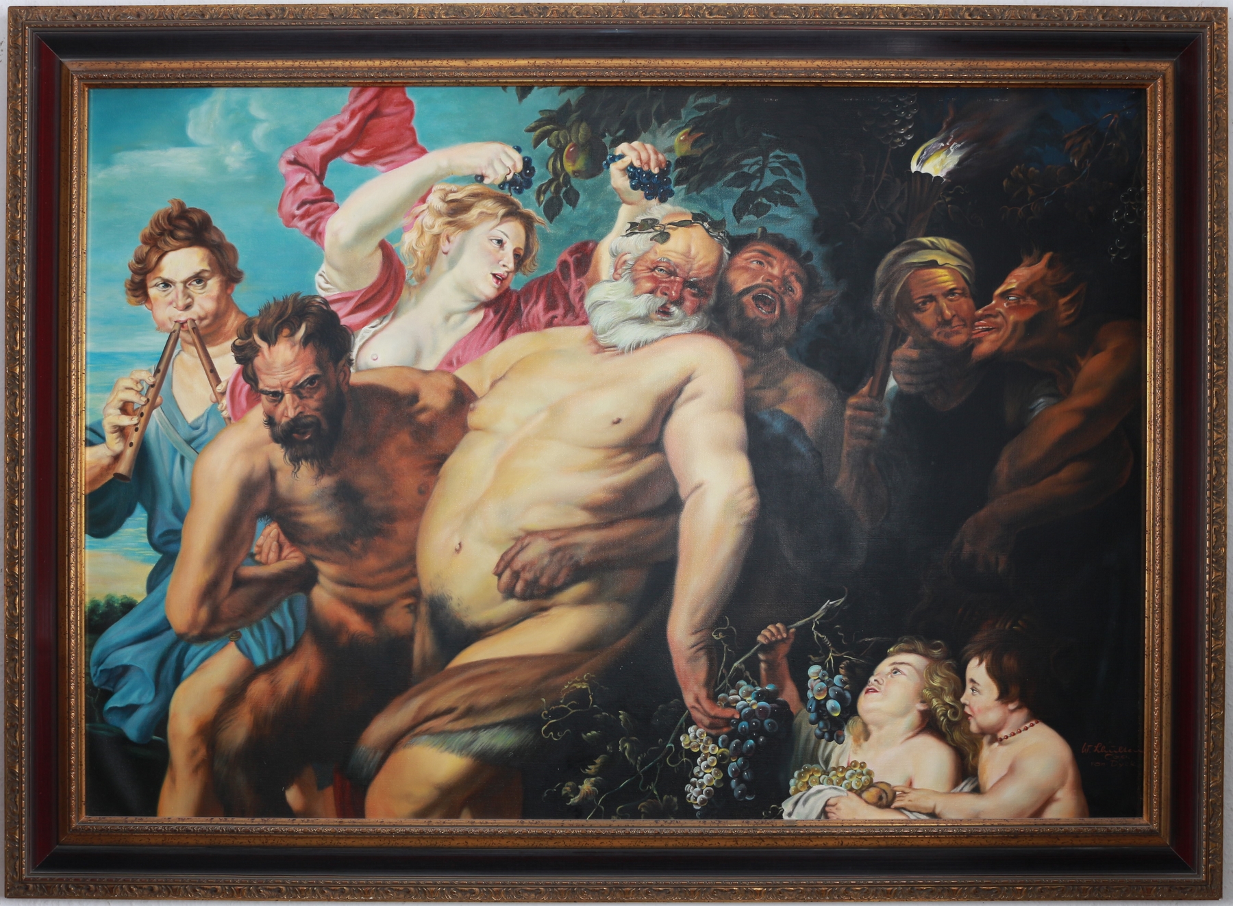 Großgemälde - Trunkener Silen, von Satyrn gestützt nach Van Dyck, drunken silenus supported by satyr