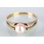 585 Gold Solitärring mit Perle, 14K gold pearl ring,