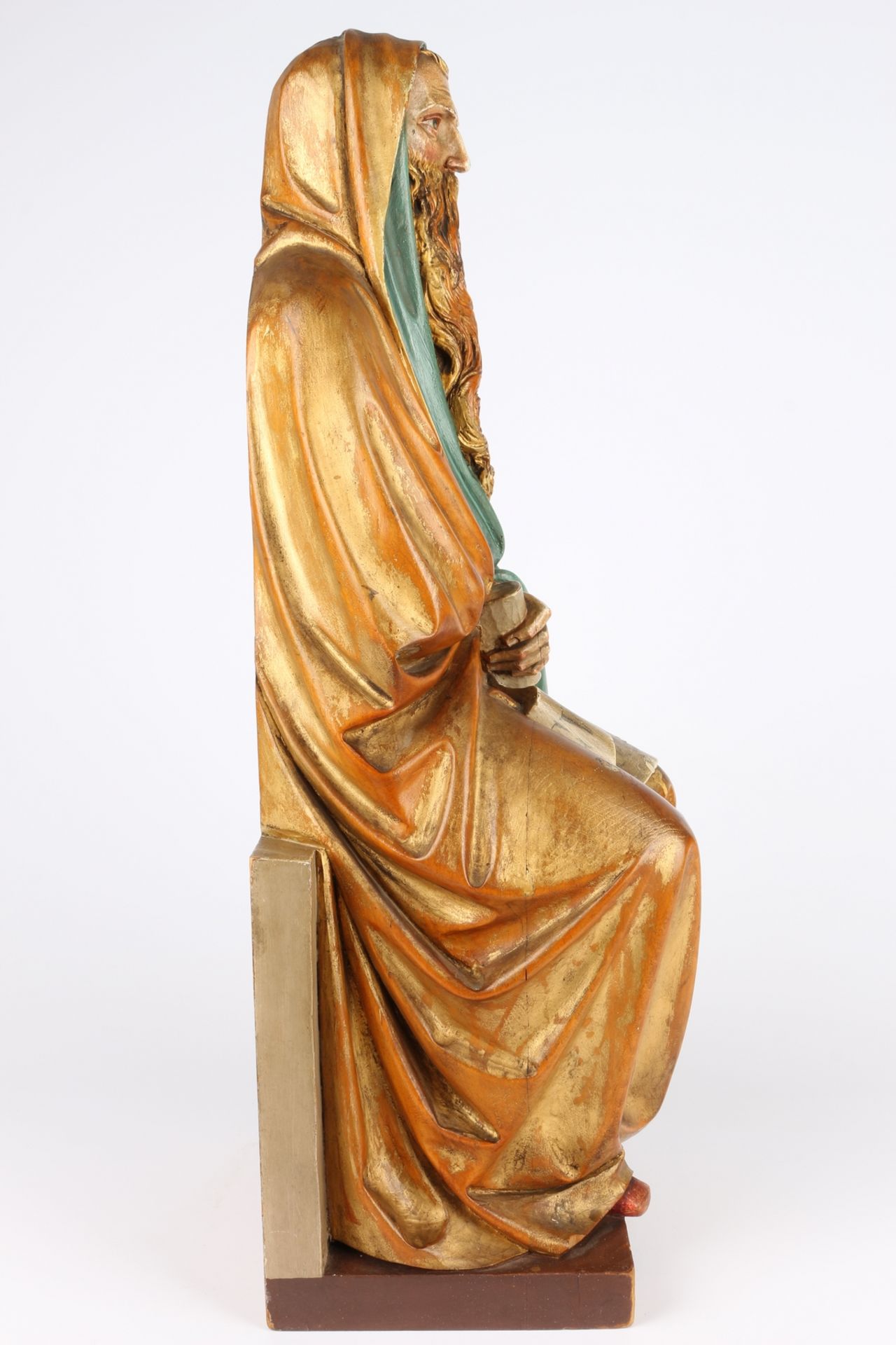 Große Heiligenfigur mit Schriftrolle, wooden saint figure, - Image 5 of 5