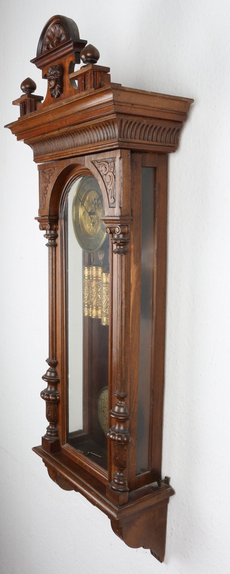 Regulator mit 3 Gewichten, deutsch um 1900, wall clock with three weights, - Image 3 of 4