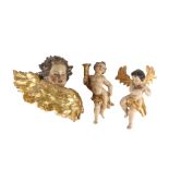 Großer Holz Cherub - Engel und 2 Putten, large wooden cherub - angels and 2 putti,