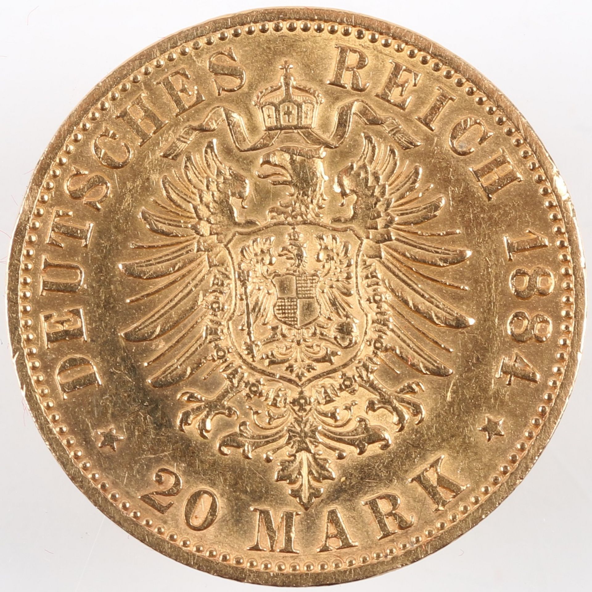 20 Mark Goldmünze 1884 A Wilhelm Kaiserreich Preussen, gold coin, - Bild 2 aus 2