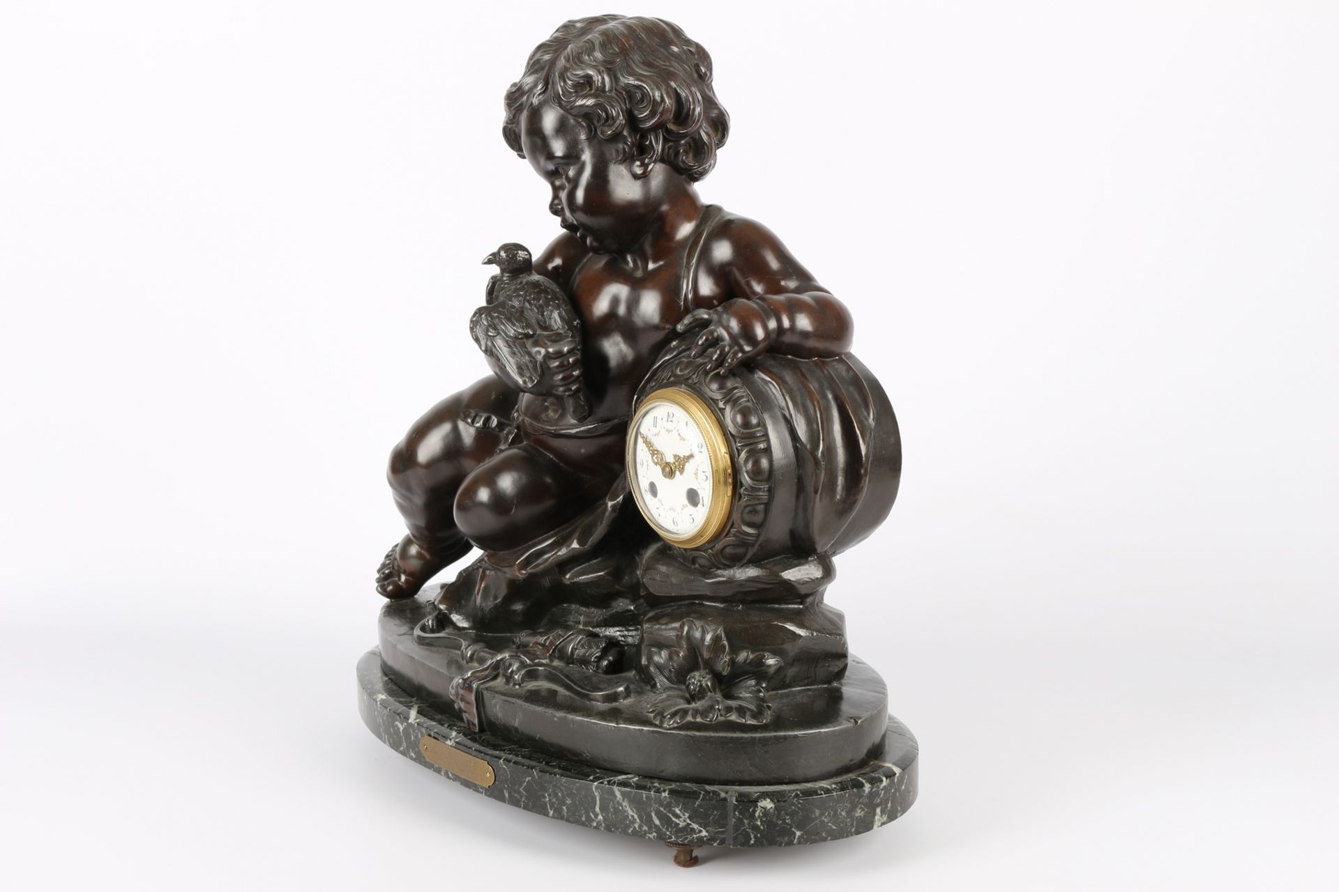 Große Putto Kaminuhr, Frankreich 19. Jahrhundert, french putti mantel clock 19th century, - Image 3 of 5