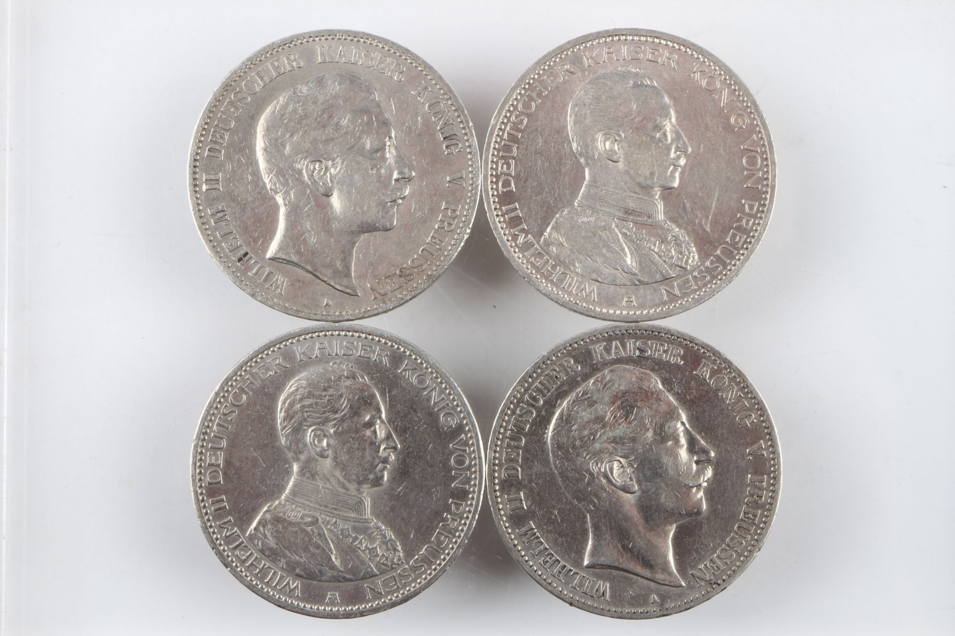 5 Mark - 4 Silbermünzen 1904-1914 Kaiserreich, silver coins,