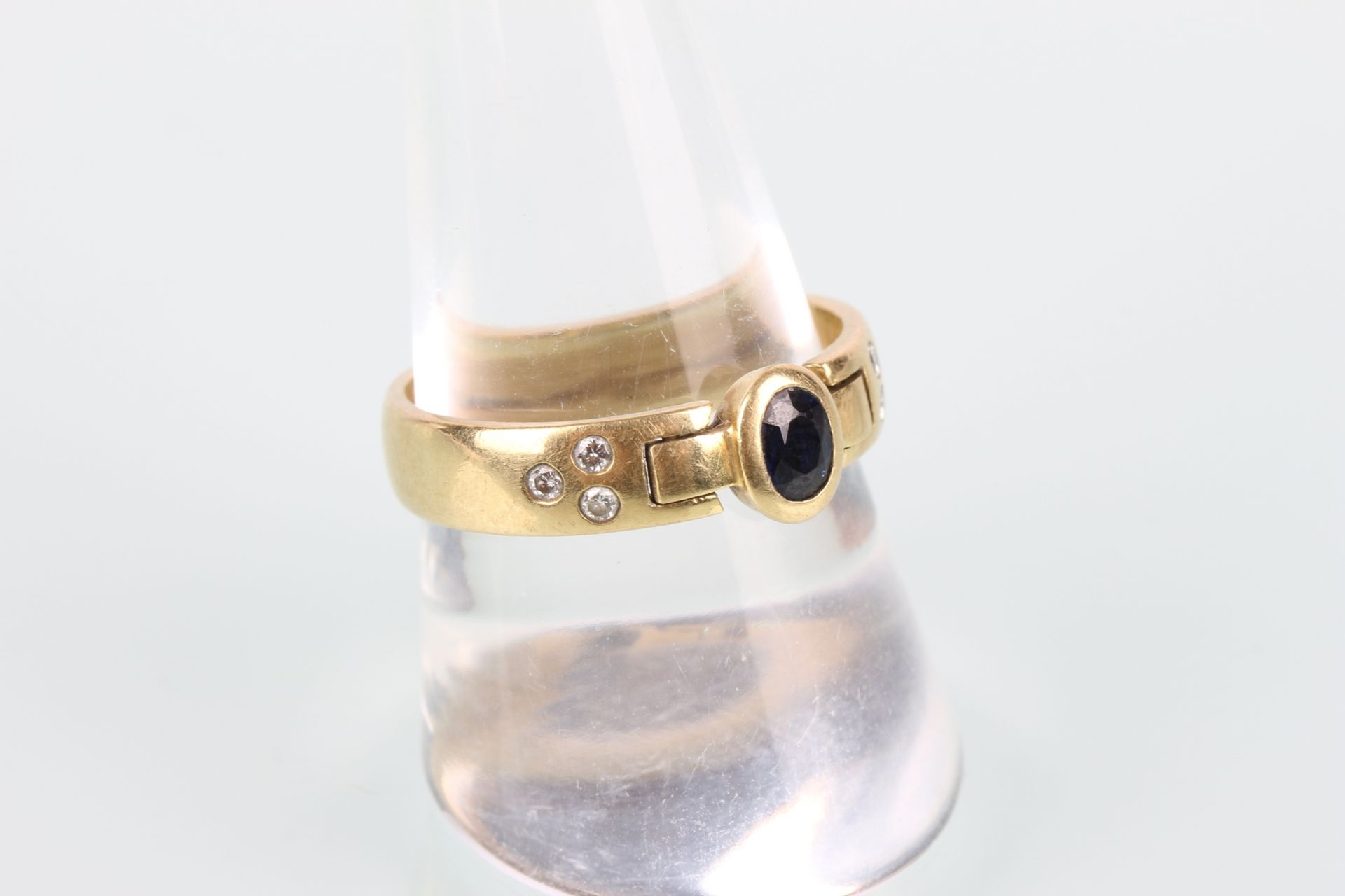 750 Gold Saphirring mit Brillanten, gold sapphire diamond ring, - Bild 2 aus 7