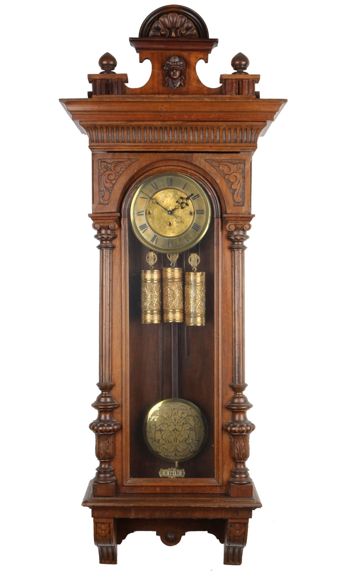 Regulator mit 3 Gewichten, deutsch um 1900, wall clock with three weights,