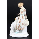 Katzhütte Porzellanfigur Dame mit Barsoi Hund, porcelain figure lady with borzoi dog,