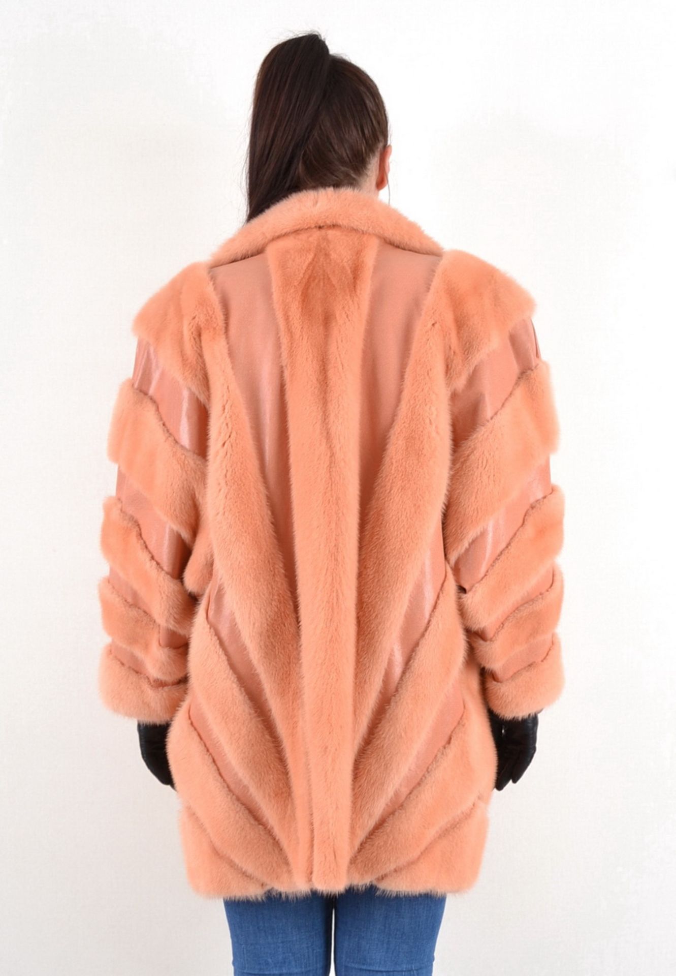 Nerzjacke rosa mit Leder Gr. 46/48, mink jacket pink with leather size 46/48, - Image 6 of 9