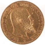 10 Mark Goldmünze 1893 F Wilhelm II Wuerttemberg, gold coin,