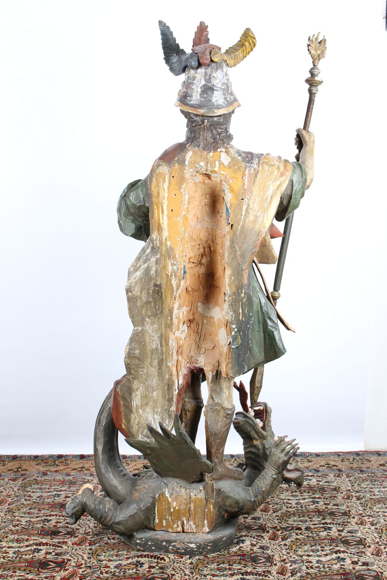 Riesige Heiligenfigur "H 160 cm" Heiliger Georg Drachentöter, saint wooden sculpture, - Image 6 of 6