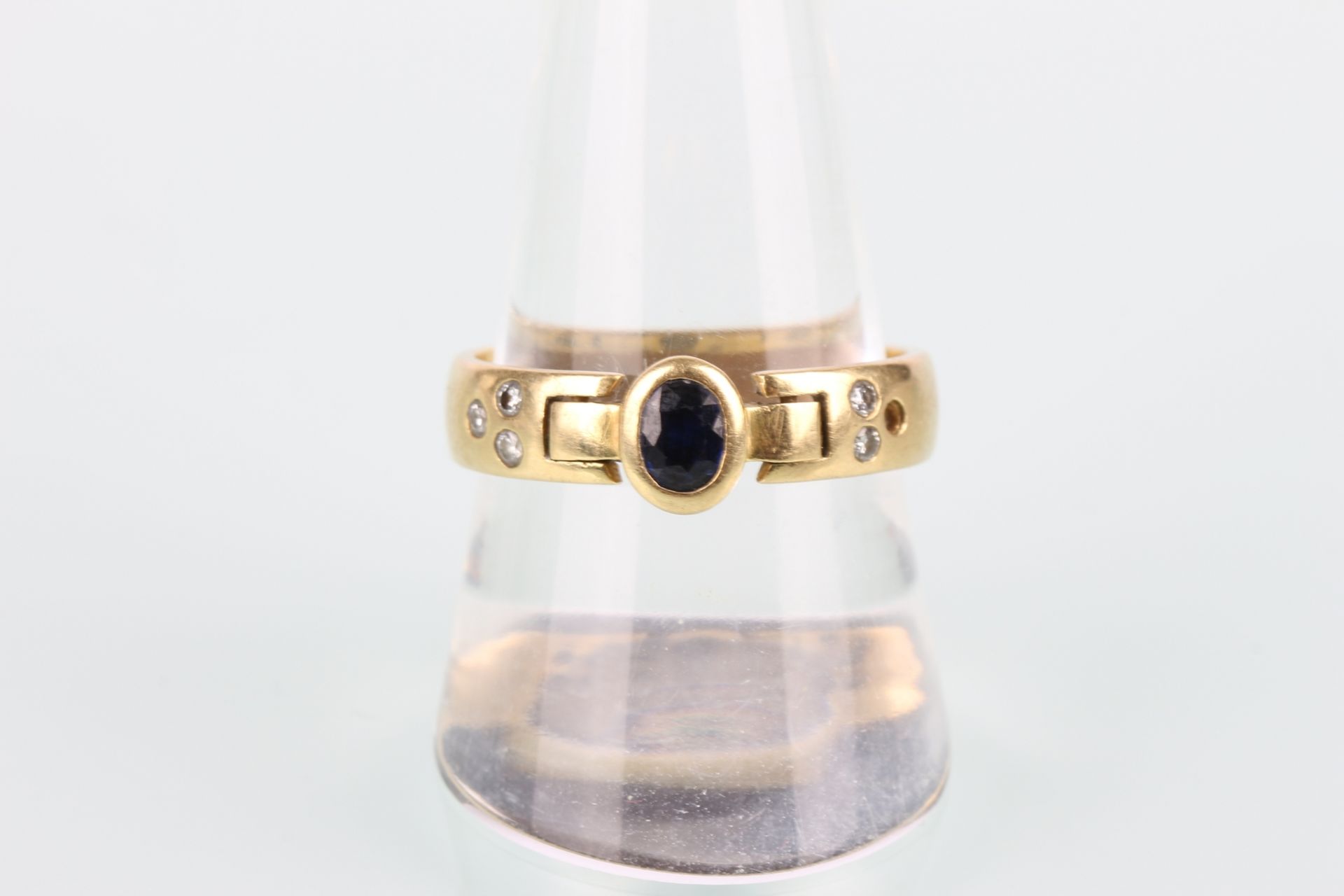 750 Gold Saphirring mit Brillanten, gold sapphire diamond ring, - Bild 3 aus 7