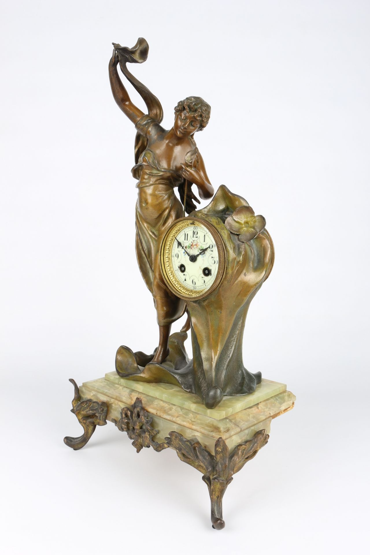 Jugendstil Figuren-Kaminuhr L'Aurore, Frankreich um 1900, art nouveau french mantel clock ca. 1900, - Image 3 of 5