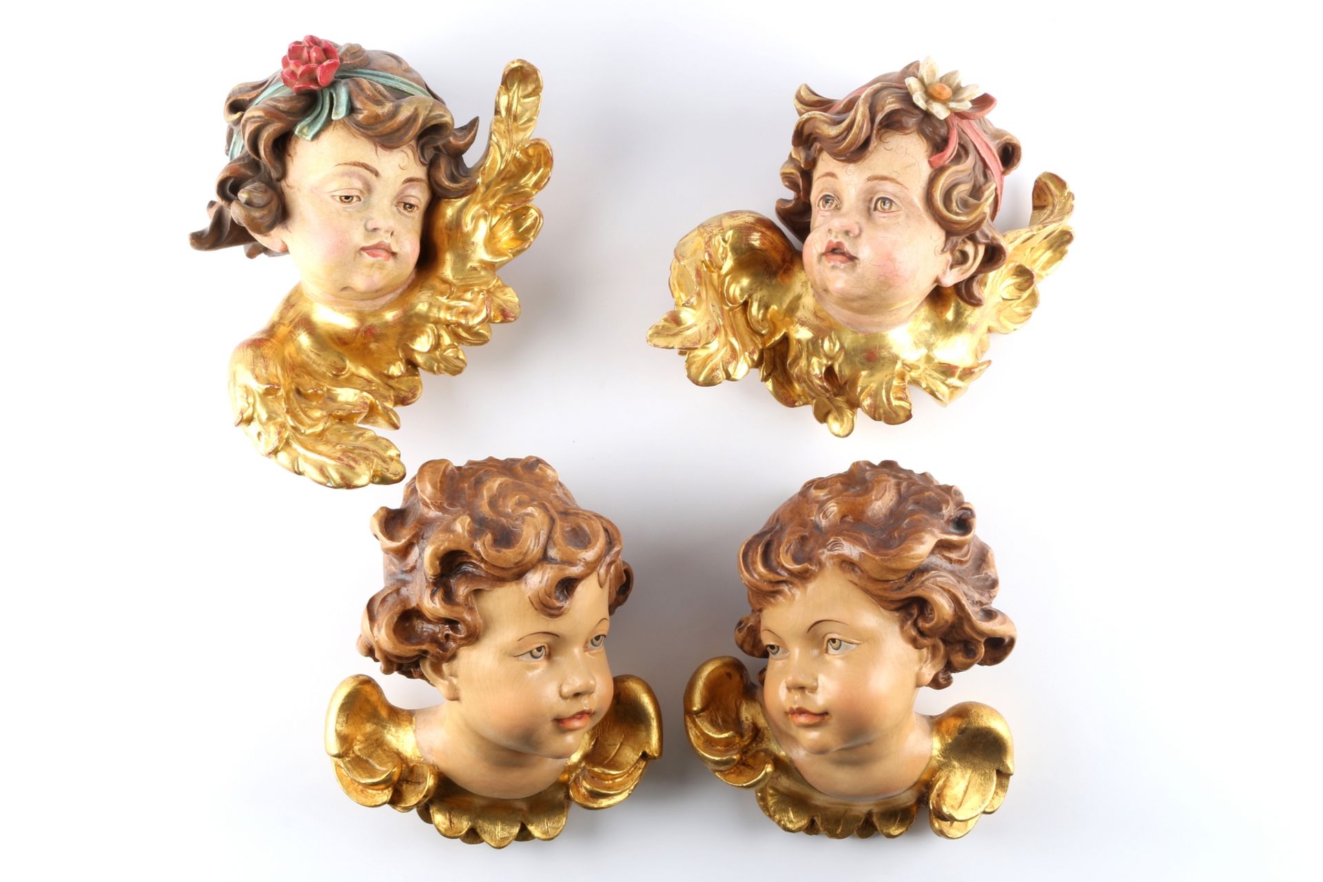 4 große Holz Cherub - Köpfe / Putten, 4 large wooden cherubs,