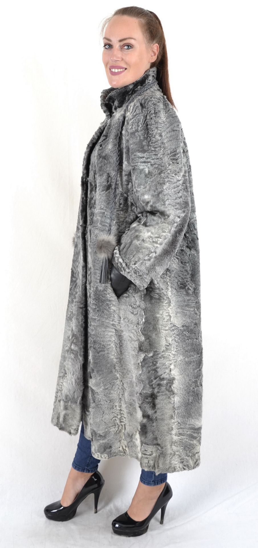 Persianer Swakara Pelzmantel in grau Gr. 48, Persian Swakara fur coat size 48 - Image 6 of 9