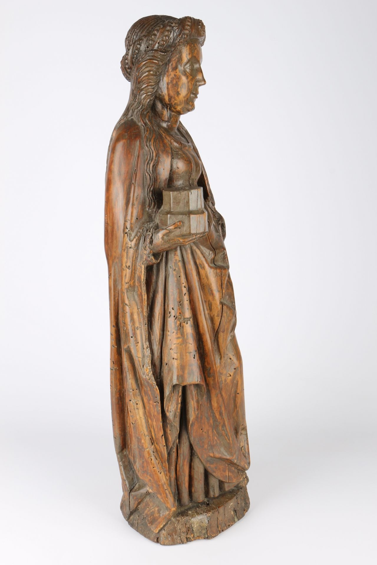 Heilige Barbara, Frankreich 16./17. Jahrhundert, wooden figure of a saint, probably France 16th cen - Image 2 of 5