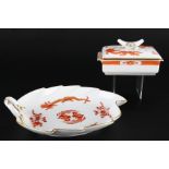 Meissen Roter Hofdrache / Mingdrache Deckeldose und Konfektblatt, box and bowl,