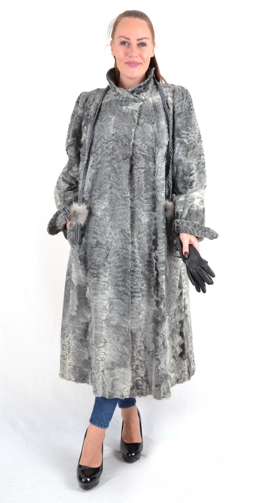 Persianer Swakara Pelzmantel in grau Gr. 48, Persian Swakara fur coat size 48 - Image 2 of 9