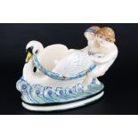 Karlsruhe Majolika Schwanenschale mit zwei Putten Wilhelm Süs, swan bowl with cupids,