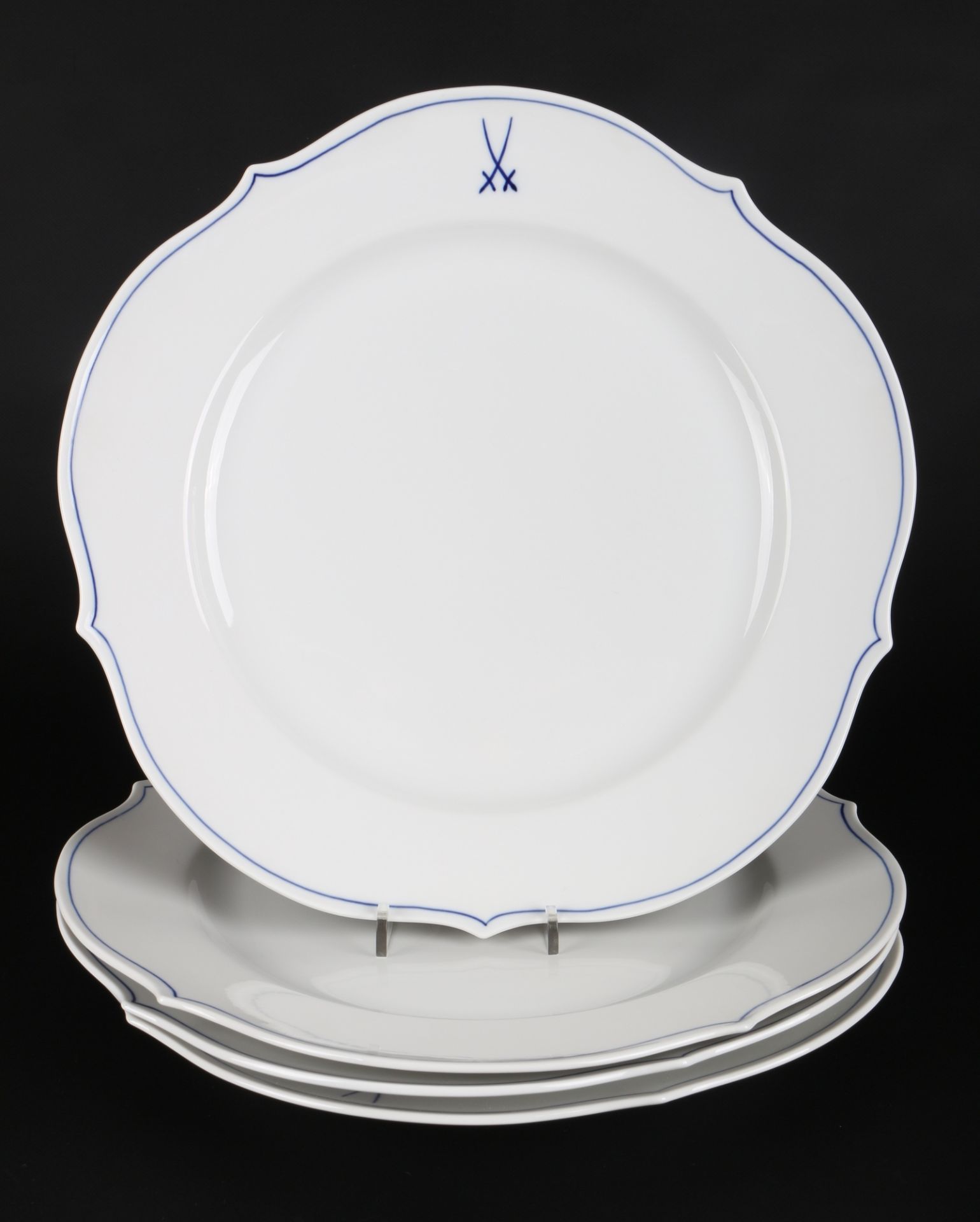 Meissen Blauer Faden & gekreuzte Schwerter 4 große Platzteller, charger plates,